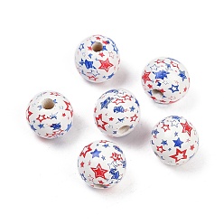 Белый Тема Дня независимости деревянные европейские бусы, печатные бусины с большими отверстиями, круглые, белые, 15.5~6 мм, отверстие : 4 мм