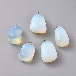 Opalite Opalite Pendants, with Platinum Tone Brass Findings, Nuggets, 23~30x13~22x12~20mm, Hole: 5x3mm