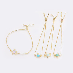 (52) Непрозрачная лаванда Регулируемые латунные браслеты Боло, слайдерные браслеты, коробка цепи, с синтетическим опалом, черепаха, золотые, разноцветные, 9-1/2 дюйм (24 см) x 1 мм