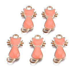 Лосось Подвески из эмали и сплава, форма кошки, золотой свет, salmon, 22x12x2~3 мм, отверстие : 2 мм