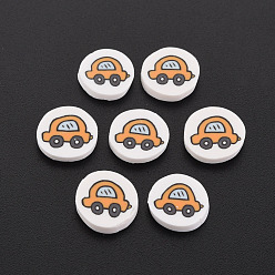 White Handmade Polymer Clay Cabochons, Polymer Clay Slices for Resin Crafts & DIY Projects, Flat Round with Car, White, 9~10.5x2mm, about 5000pcs/1000g