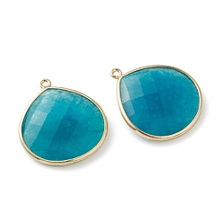 Нефрит Природного нефрита подвески, с золотым латунным краем, граненые, окрашенные, слеза, 28~29.5x24~26x6~7 мм, отверстие : 1.8 мм