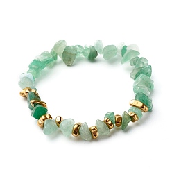 Green Aventurine Natural Green Aventurine Chip Beads Stretch Bracelets, with Non-magnetic Synthetic Hematite Beads, Inner Diameter: 2-1/8 inch(5.5cm)