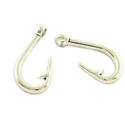 Antique Silver Tibetan Style Alloy Hook Clasps, Fish Hook Charms, For Leather Cord Bracelets Making, Cadmium Free & Lead Free, Antique Silver, 38x18x8mm, Hole: 5mm