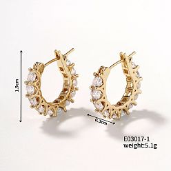 Золотой Блестящие серьги-кольца с микроинкрустацией бриллиантами, сладкий и роскошный, золотые, 19x3 мм