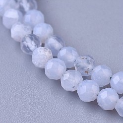 Blue Lace Agate Natural Blue Lace Agate Beaded Necklaces, with Brass Lobster Claw Clasps, Faceted Round Beads, 16.5 inch~16.7 inch(42~42.5cm)x3~3.5mm