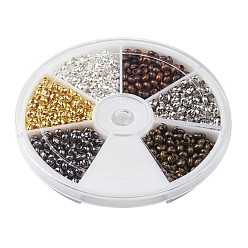 Mixed Color Iron Crimp Beads Covers, Cadmium Free & Nickel Free & Lead Free, Mixed Color, 3mm, Hole: 1mm, about 125pcs/grid