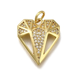 Настоящее золото 18K Латунные микро проложить кубического циркония подвески, алмазные прелести, долговечный, стойки покрытие, без свинца и без кадмия, с целью перехода в кольце, реальный 18 k позолоченный, 18x16x3.5 мм, отверстие : 3.5 мм