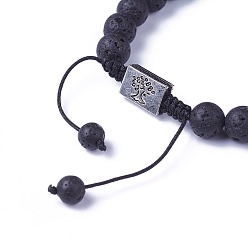 Lava Rock Chakra Jewelry, Natural & Synthetic Mixed Stone Braided Bead Bracelets, with Natural Lava Rock, Alloy Findings and Nylon Cord, Rectangle with Tree, 52~76mm