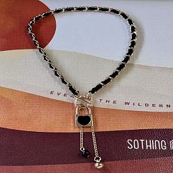 Lock Сплав черная эмаль кисточка кулон или ожерелья, ожерелья из бархатных и алюминиевых цепочек, золотые, запирать, 17.91 дюйм (45.5 см)