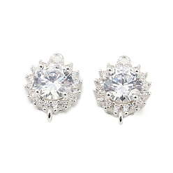 Серебро 925 подвески-коннекторы из стерлингового серебра с прозрачным фианитом, плоские круглые ссылки, серебряные, 12.5x10x5.4 мм, отверстие : 1.2 мм