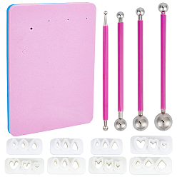 (52) Непрозрачная лаванда 4шт. инструменты для скульптур из нержавеющей стали своими руками, для лепки из глины шариковая ручка-стилус, с 1поликарбонатным ковриком и 8пластиковыми формочками для глины, разноцветные, 122~132x6.5 мм