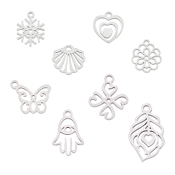 Couleur Acier Inoxydable Pendentifs en acier inoxydable, formes mixtes, couleur inox, 304 pcs / boîte