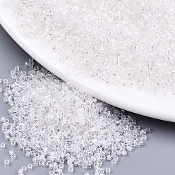 Clear AB FGB 11/0 Grade A Baking Paint Glass Seed Beads, Cylinder, Uniform Seed Bead Size, Transparent Colours Rainbow, Clear AB, 1.5x1mm, Hole: 0.5mm, about 20000pcs/bag