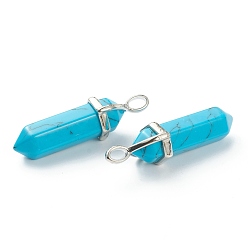 Synthetic Turquoise Synthetic Turquoise Pendants, with Platinum Tone Brass Findings, Bullet, 39.5x12x11.5mm, Hole: 4.5x2.8mm