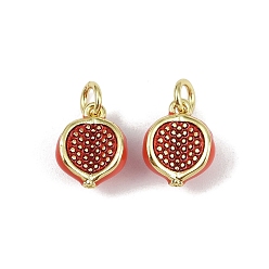Pomegranate Латунь эмаль подвески, с целью перехода в кольце, фруктовое очарование, без свинца и без кадмия, долговечный, стойки покрытие, реальный 18 k позолоченный, гранат, 11.5x9.5x6.5 мм, отверстие : 3 мм