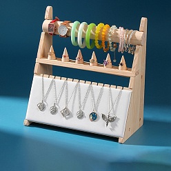 White Desktop Wood Jewelry Display Rack, Jewelry Stand, with PU Leather, For Hanging Necklaces Earrings Bracelets, White, 300x155x310mm