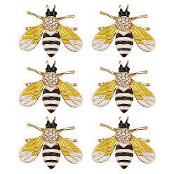 Золотой 6 шт. брошь из сплава стекла в виде пчел, изысканные значки на лацкан для мужчин и женщин, золотые, 28x34 мм