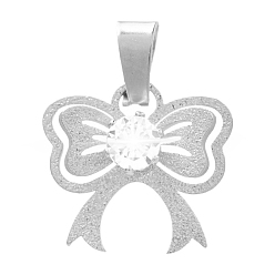 Нержавеющая Сталь Цвет 304 из нержавеющей стали горный хрусталь подвески, очарование бантом, цвет нержавеющей стали, 18x16 мм