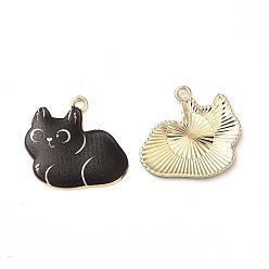 Черный Подвески из эмали и сплава, без кадмия, без никеля и без свинца, золотые, кошка прелести, чёрные, 22x24x2 мм, отверстие : 1.8 мм