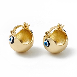 Black Brass Enamel Evil Eye Half Hoop Earrings, Real 18K Gold Plated Chubby Hoop Earrings for Women Girls, Black, 20x17.5x15.5mm, Pin: 1mm