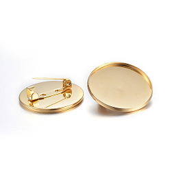 Golden 304 Stainless Steel Brooch Findings, Back Bar Findings, Flat Round, Golden, Tray: 25mm, 27x7mm, Pin: 0.7mm