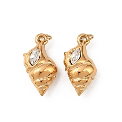 Настоящее золото 18K 304 нержавеющая сталь с подвесками из прозрачного кубического циркония, подвески в форме раковины, ионное покрытие (ip), с целью перехода в кольце, реальный 18 k позолоченный, 17.5x8x5.5 мм, отверстие : 3 мм