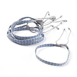 Gray Unisex Adjustable Braided Bead Bracelets, with Stainless Steel Beads, Gray, 1-7/8 inch~3 inch(4.7~7.5cm)