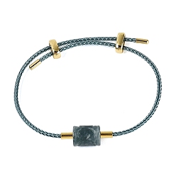 Column Natural Jadeite Adjustable Cowhide Leather Cord Slider Bracelets with Brass Slider Beads, Cadet Blue, Column, Inner Diameter: 3.15 inch(8cm), Column: 12.5x9.5mm