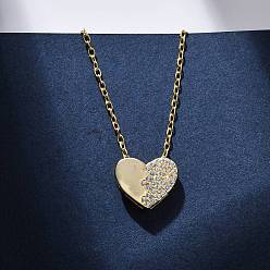 Настоящее золото 14K 925 ожерелья с подвеской в виде сердца из стерлингового серебра с микропаве из прозрачных кубических цирконий для женщин, реальный 14 k позолоченный, 16.54 дюйм (42 см)