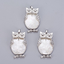 White Shell Natural White Shell Mother of Pearl Shell Pendants, with Platinum Tone Brass Findings, Owl, 43.5x27x9.5mm, Hole: 4.5x7.5mm