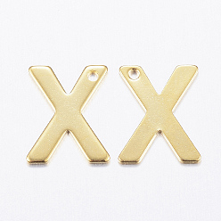Letter X 304 Stainless Steel Charms, Letter, Initial Charms, Real 18k Gold Plated, Letter.X, 11x6~12x0.8mm, Hole: 1mm