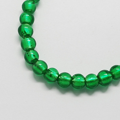Green Handmade Silver Foil Glass Beads, Round, Green, 7.5~8.5mm, Hole: 1mm
