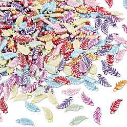 Mixed Color Craft Style Opaque Acrylic Pendants, Leaf, Mixed Color, 18.5x7.5x3mm, Hole: 1.6mm