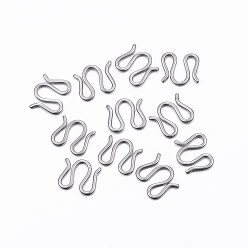 Stainless Steel Color Tarnish Resistant 304 Stainless Steel S-Hook Clasps, M Clasps, Stainless Steel Color, 6.5x7x0.8mm