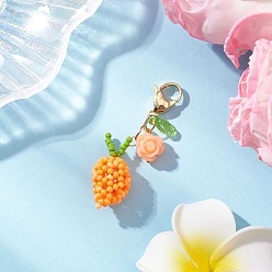 Оранжевый Подвески из манго, стеклянные бусины ручной работы, со стеклянной жемчуг, полимерные бусины и 304 застежки-карабины из нержавеющей стали, золотые, оранжевые, 51 мм