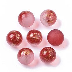FireBrick Transparent Spray Painted Frosted Glass Beads, with Golden Foil, No Hole/Undrilled, Round, FireBrick, 8mm