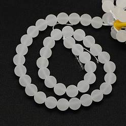 White Frosted Natural Gemstone Quartz Crystal Round Beads Strands, White, 6mm, Hole: 1mm, about 66pcs/strand, 15.74 inch