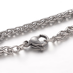 Stainless Steel Color Tarnish Resistant 304 Stainless Steel Wheat Chain Necklaces, with Lobster Claw Clasps, Stainless Steel Color, 23.6 inch(60cm)