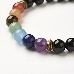 Black Agate Yoga Chakra Jewelry, Natural Black Agate Beads Stretch Bracelets, 2-1/8~2-3/8 inch(55~60mm)