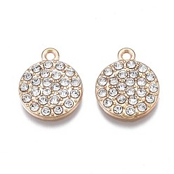 Light Gold Подвески из сплава , с кристально горный хрусталь, без кадмия, без никеля и без свинца, плоские круглые прелести, золотой свет, 17x14x2.5 мм, отверстие : 1.6 мм