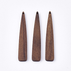 Saddle Brown Undyed Walnut Wood Big Pendants, Teardrop, Saddle Brown, 54x9x3mm, Hole: 1.2mm