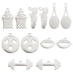 Stainless Steel Color 12Pcs 6 Style 201 Stainless Steel Pendants, Laser Cut, Mixed Shape, Stainless Steel Color, 8~25x10~20x1mm, Hole: 1.4mm, 2pcs/style