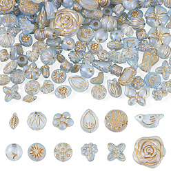 Light Blue 100G Transparent Acrylic Beads, Mixed Shapes, Golden Metal Enlaced, Light Blue, 10mm