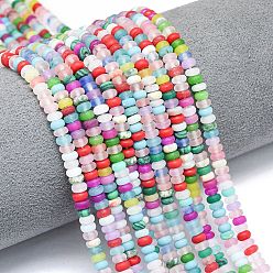 Смешанные камни Нити бусин из синтетического камня шоушань, синтетического малахита, натуральной зеленой яшмы и белого нефрита, матовые, рондель, смешанные окрашенные и неокрашенные, 4x2 мм, отверстие : 0.9 мм, около 156 шт / нитка, 37.5 см