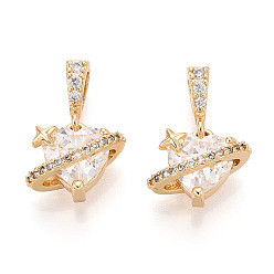 Прозрачный Латунные микро проложить кубического циркония прелести, без кадмия, без никеля и без свинца, сердце, реальный 18 k позолоченный, прозрачные, 11x12x7.5 мм, отверстие : 4.5x2.5 мм