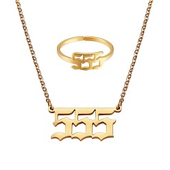 Number Ожерелье с подвеской в виде цифры и открытое кольцо-манжета, позолоченный 304 комплект ювелирных изделий из нержавеющей стали для нумерологии для женщин, кол. 5, 18.31 дюйм (46.5 см), размер США 7 3/4 (17.9 мм)