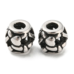 Antique Silver 316 Surgical Stainless Steel  Beads, Barrel, Antique Silver, 10x10mm, Hole: 4mm