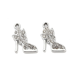 Платина Подвески из сплава кристаллов, со стразами, туфли на высоком каблуке с бабочкой, платина, 20x16.5x3 мм, отверстие : 1.8 мм
