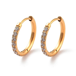 Золотой Ионное покрытие (IP) 316 серьги-кольца из хирургической нержавеющей стали с прозрачным фианитом женские, золотые, 16x2 мм